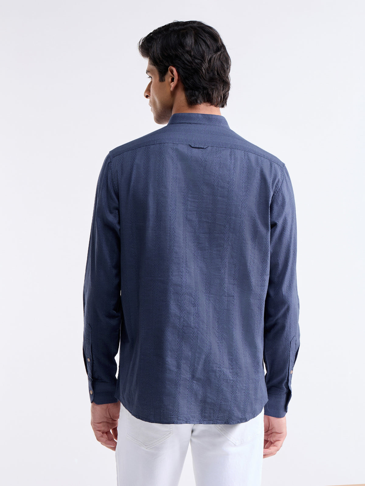 Striped Full Sleeve Cotton Shirt - Blue t4option_1