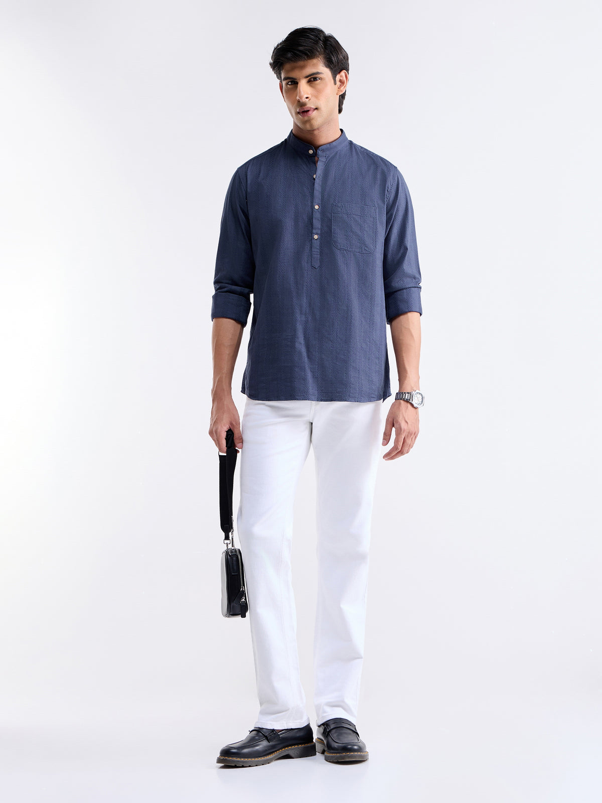 Striped Full Sleeve Cotton Shirt - Blue t4option_1