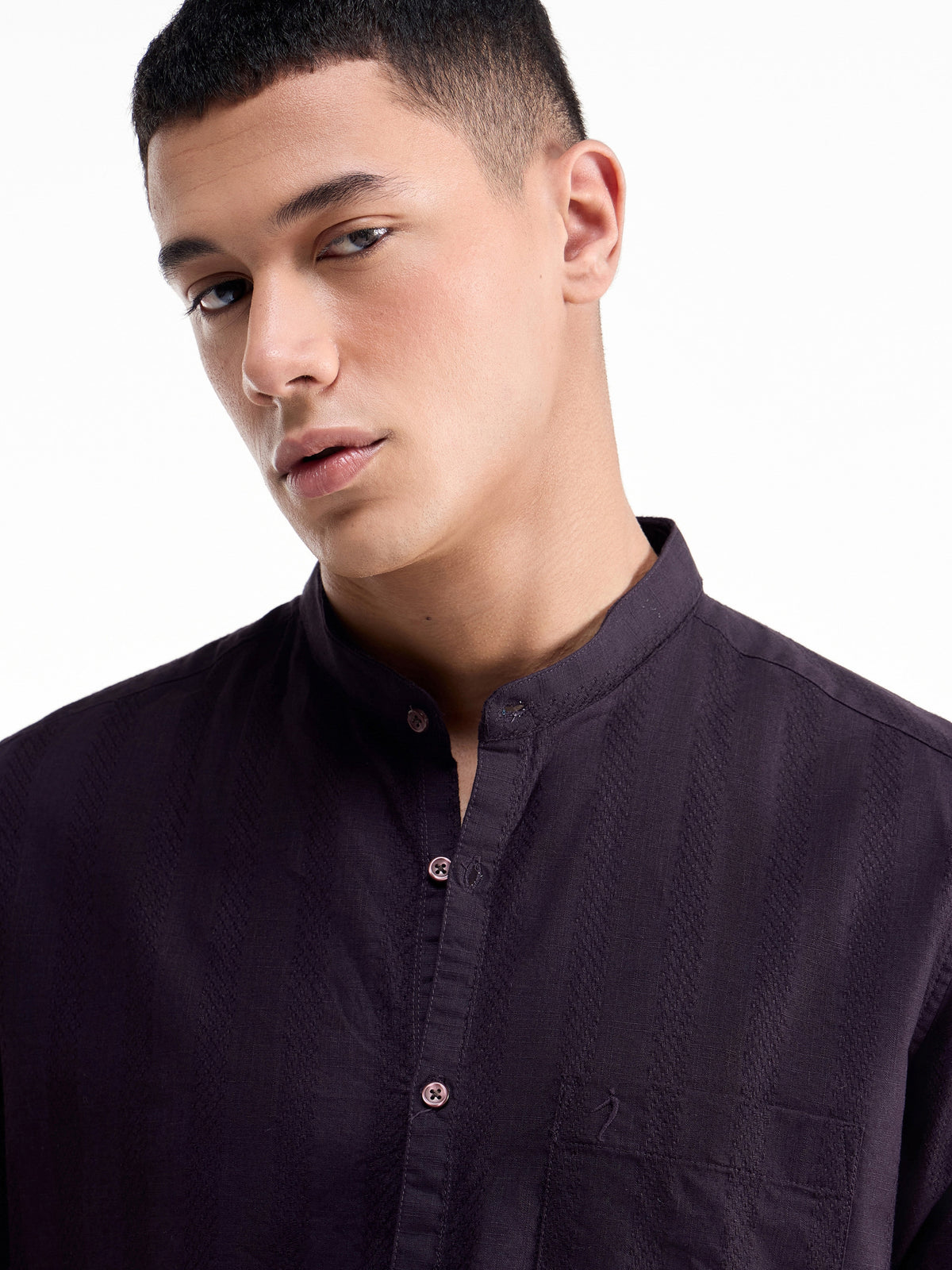 Striped Full Sleeve Cotton Shirt - Plum t4option_2