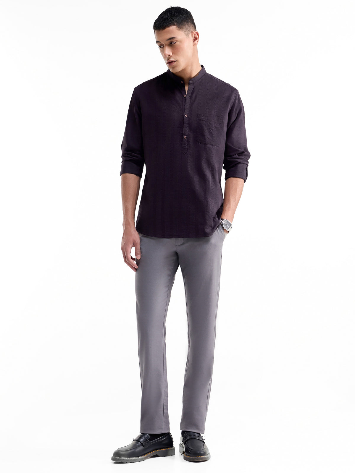 Striped Full Sleeve Cotton Shirt - Plum t4option_2