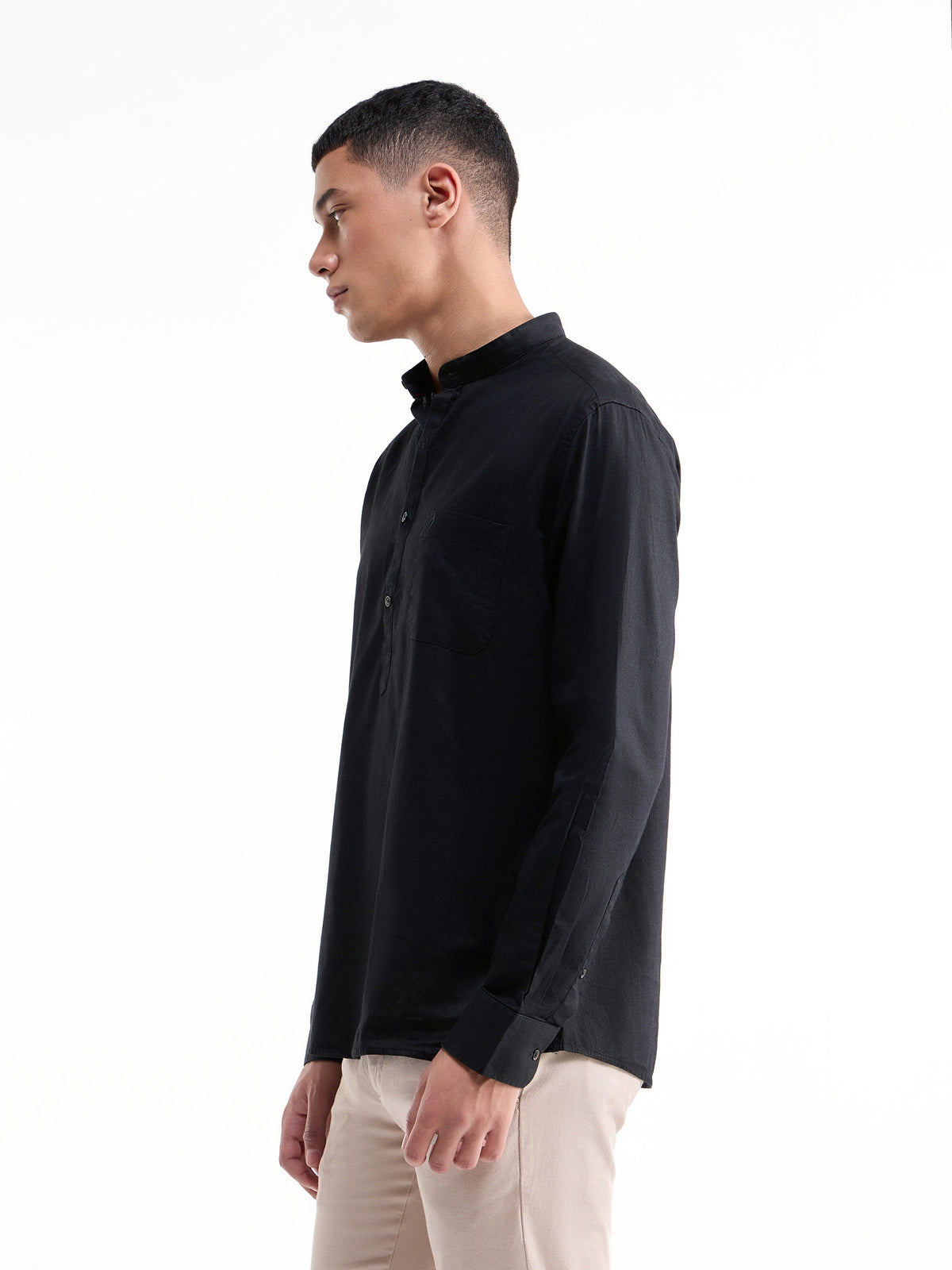 Solid Full Sleeve Cotton Shirt - Black t4option_1