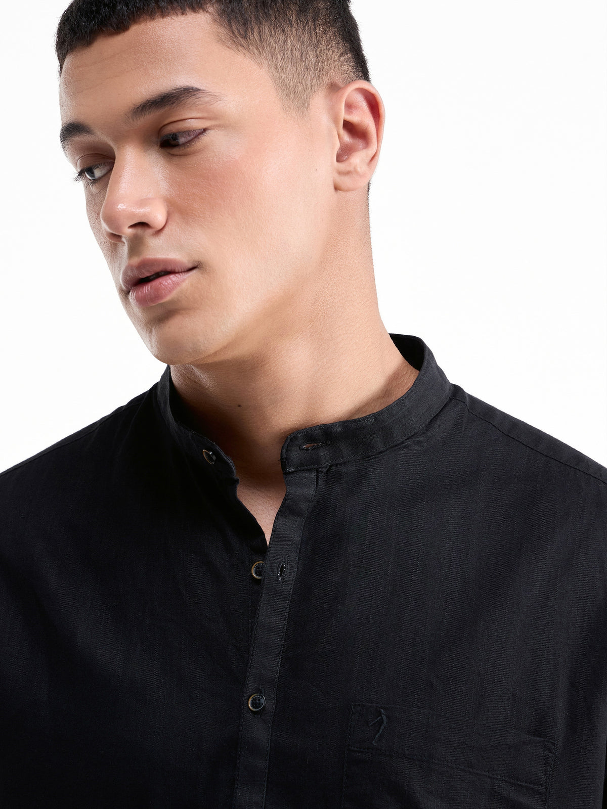 Solid Full Sleeve Cotton Shirt - Black t4option_1