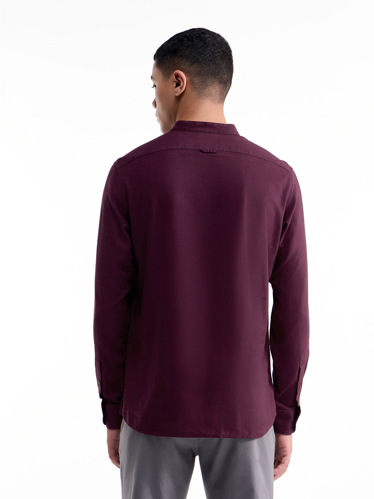 Solid Full Sleeve Cotton Shirt - Burgundy t4option_2