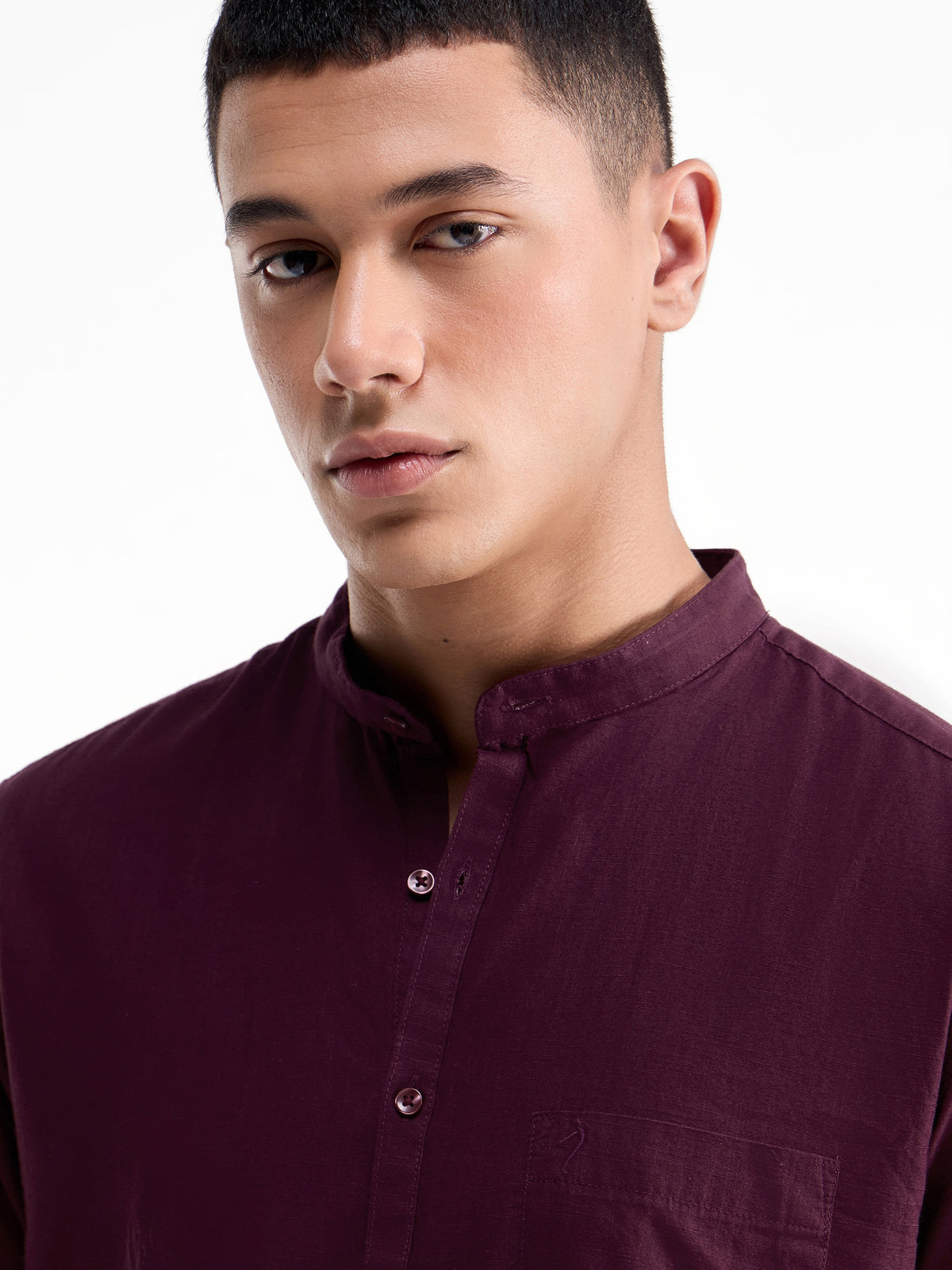 Solid Full Sleeve Cotton Shirt - Burgundy t4option_2
