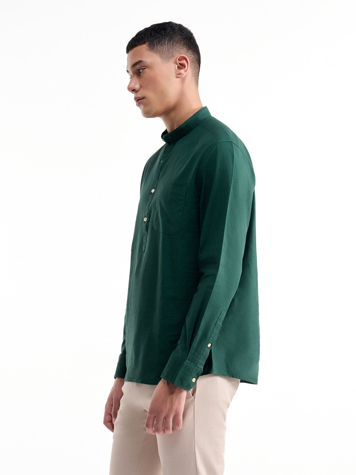 Solid Full Sleeve Cotton Shirt - Green t4option_3