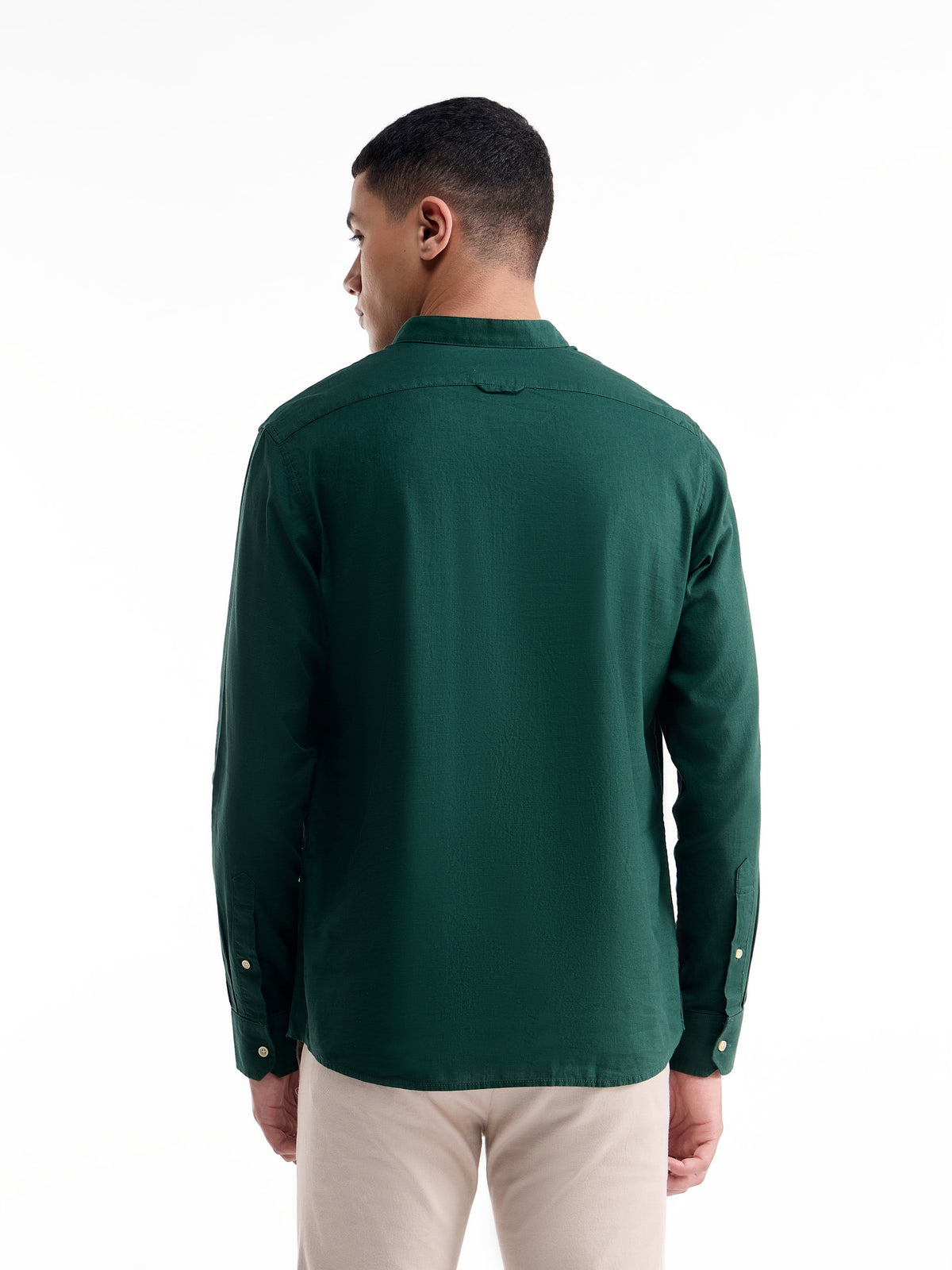 Solid Full Sleeve Cotton Shirt - Green t4option_3