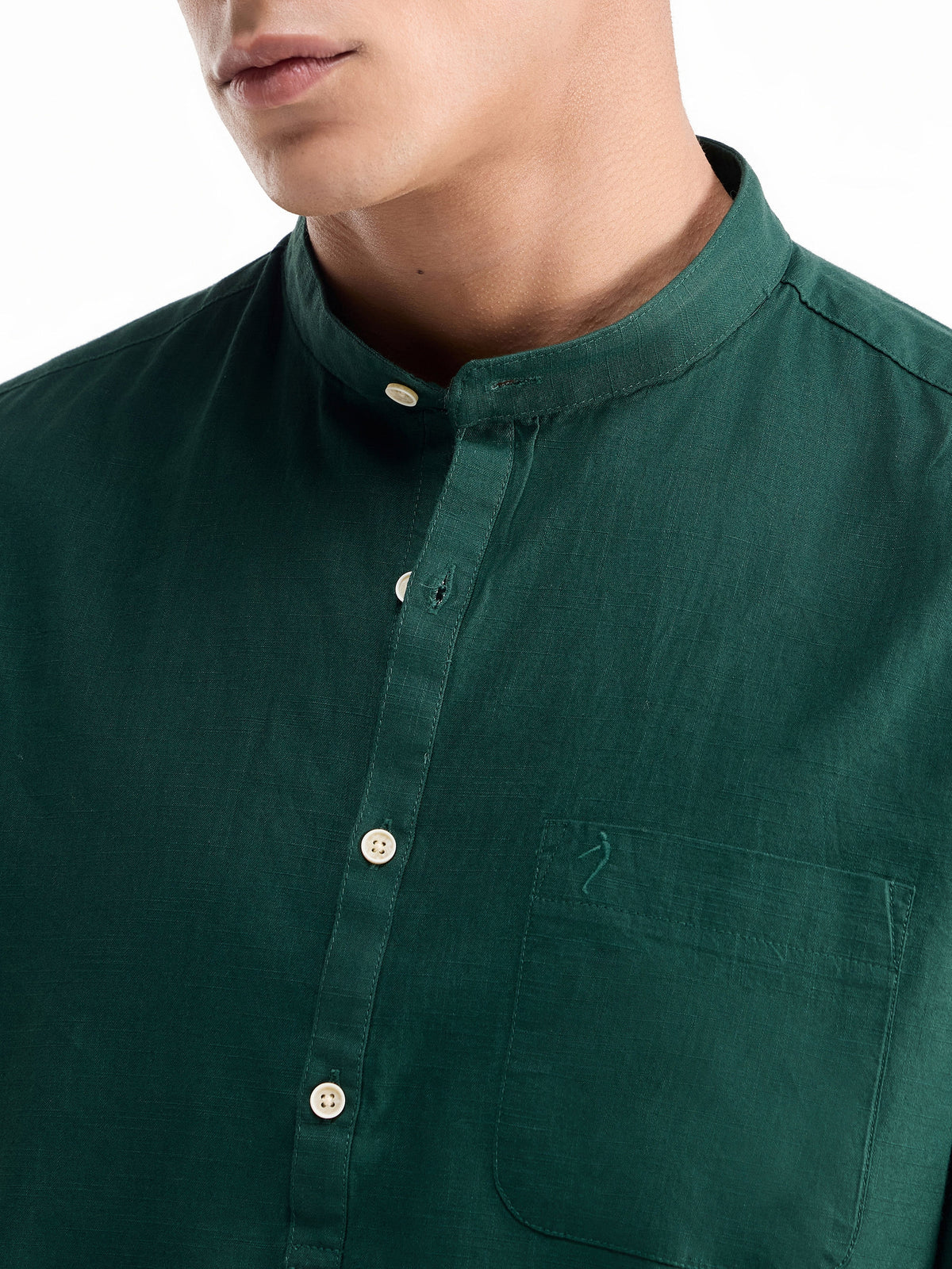 Solid Full Sleeve Cotton Shirt - Green t4option_3