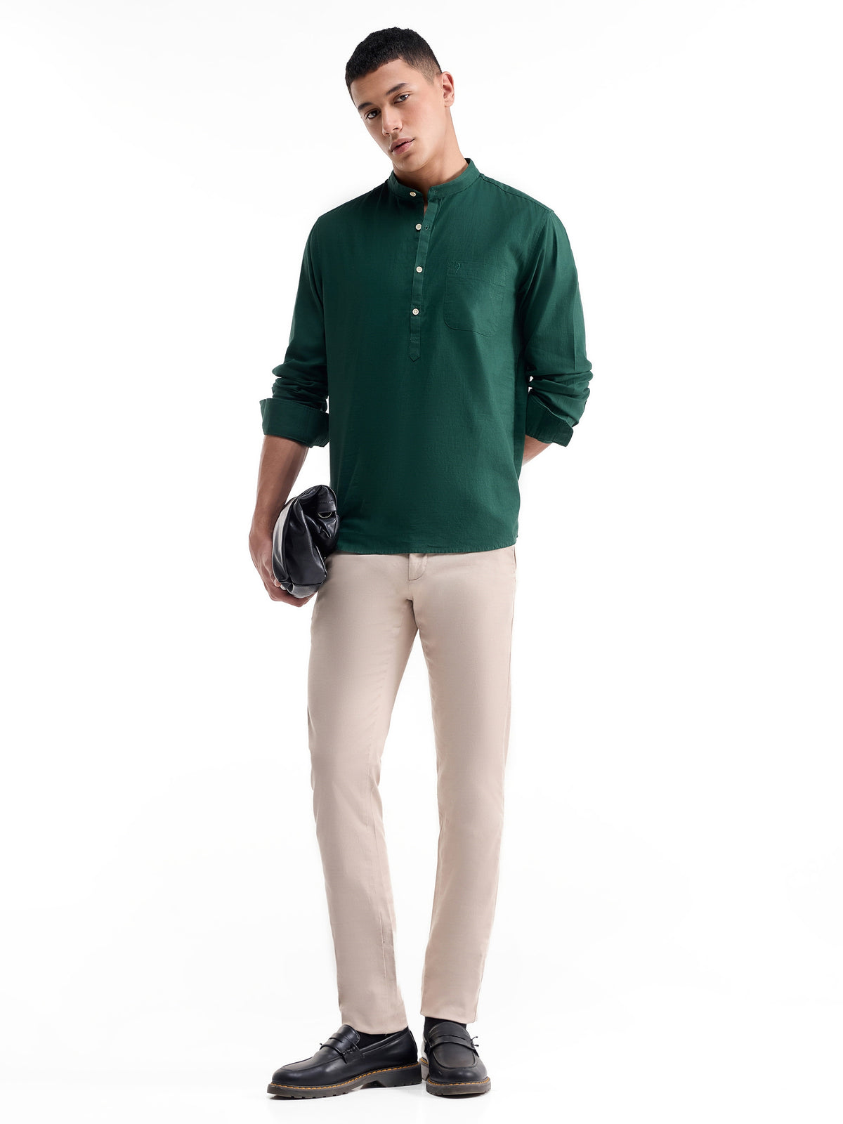 Solid Full Sleeve Cotton Shirt - Green t4option_3
