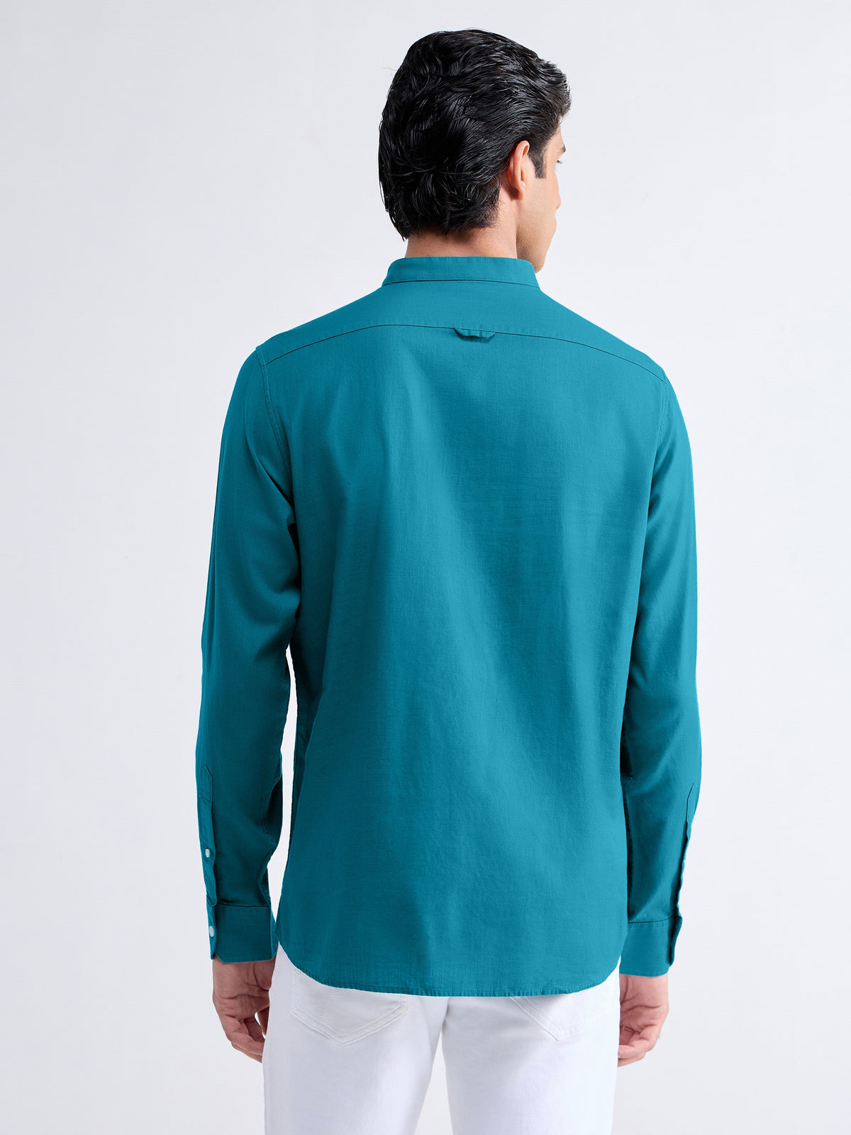 Solid Full Sleeve Cotton Shirt - Teal t4option_0