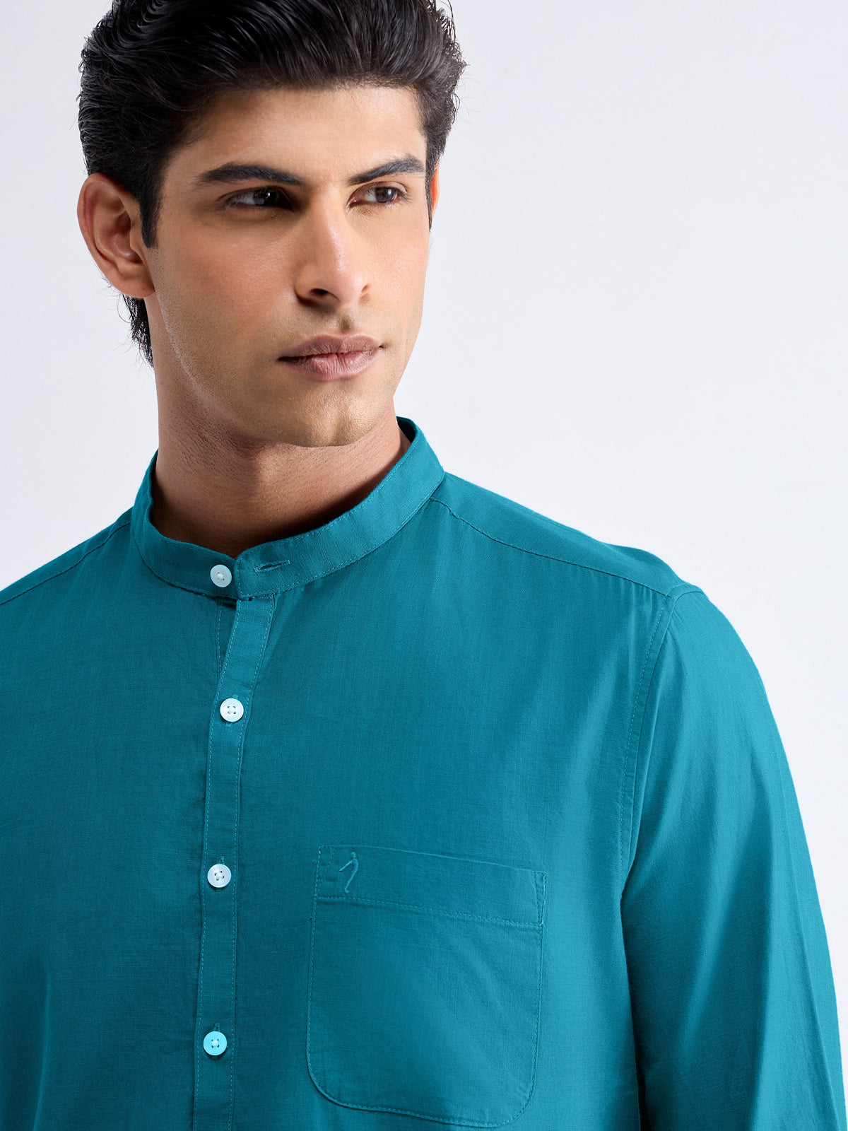 Solid Full Sleeve Cotton Shirt - Teal t4option_0