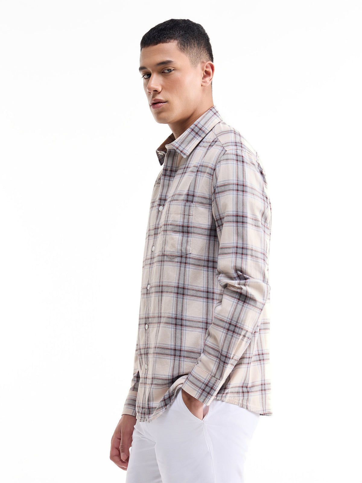 Check Full Sleeve Cotton Shirt - Khaki t4option_0