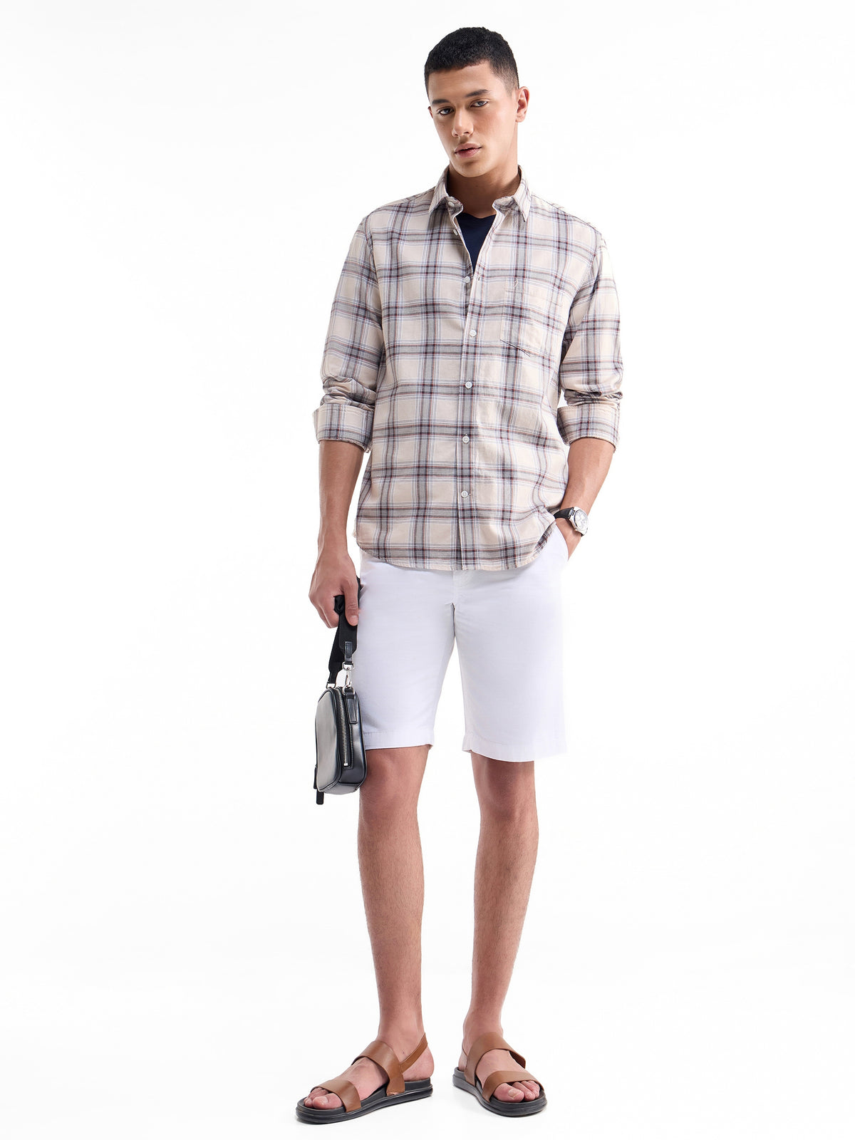 Check Full Sleeve Cotton Shirt - Khaki t4option_0