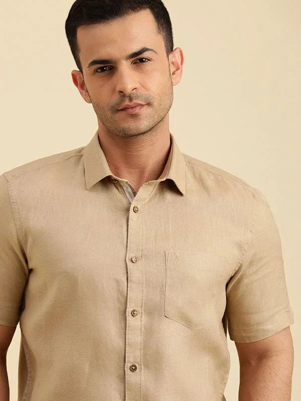 Men's Solid Half Sleeves Linen Shirt