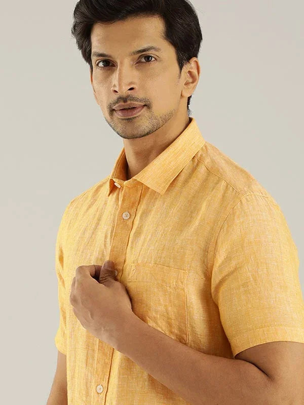 Men's Solid Half Sleeves Linen Shirt