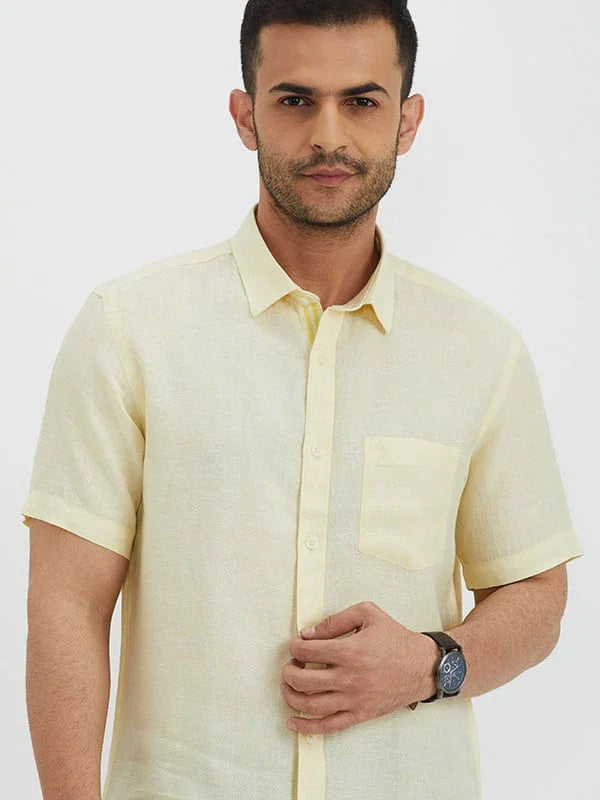 Men's Solid Half Sleeves Linen Shirt
