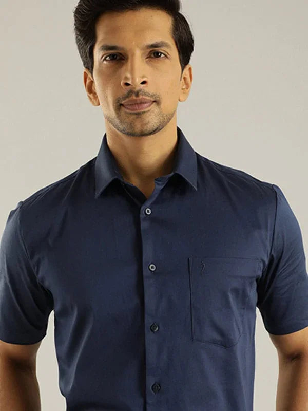 Men's Solid Half Sleeves Cotton Blend Shirt