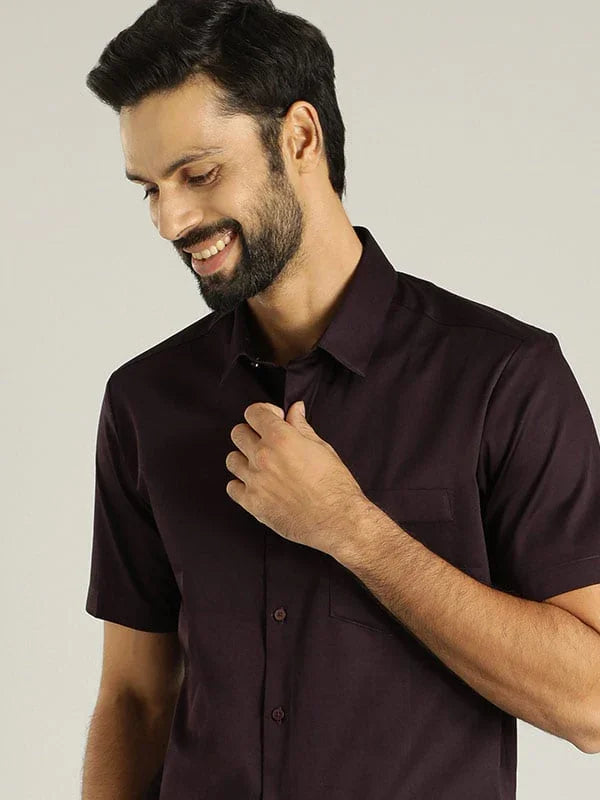 Men's Solid Half Sleeves Cotton Blend Shirt