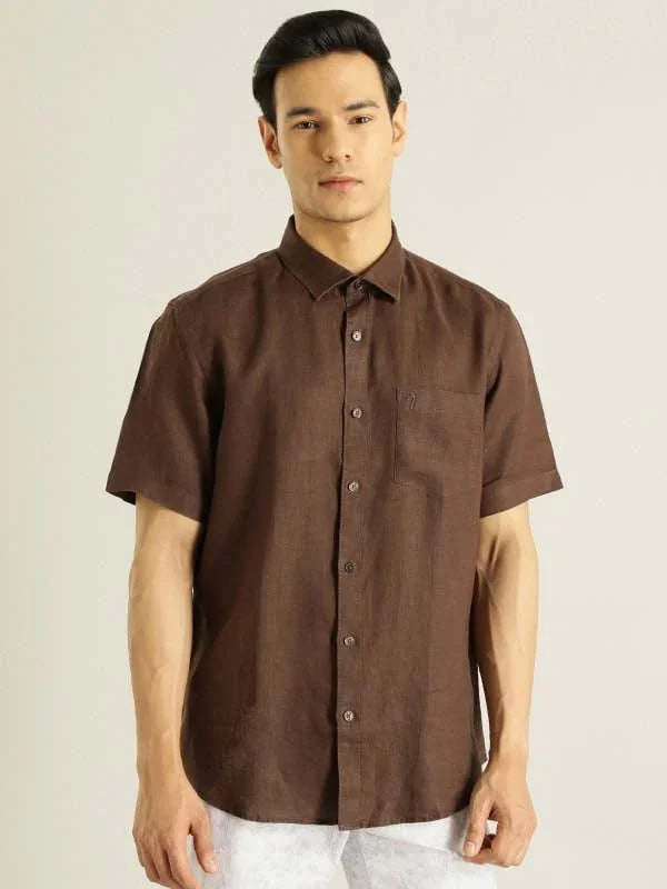 Men's Solid Half Sleeves Linen Shirt Indian Terrain Fashions Limited