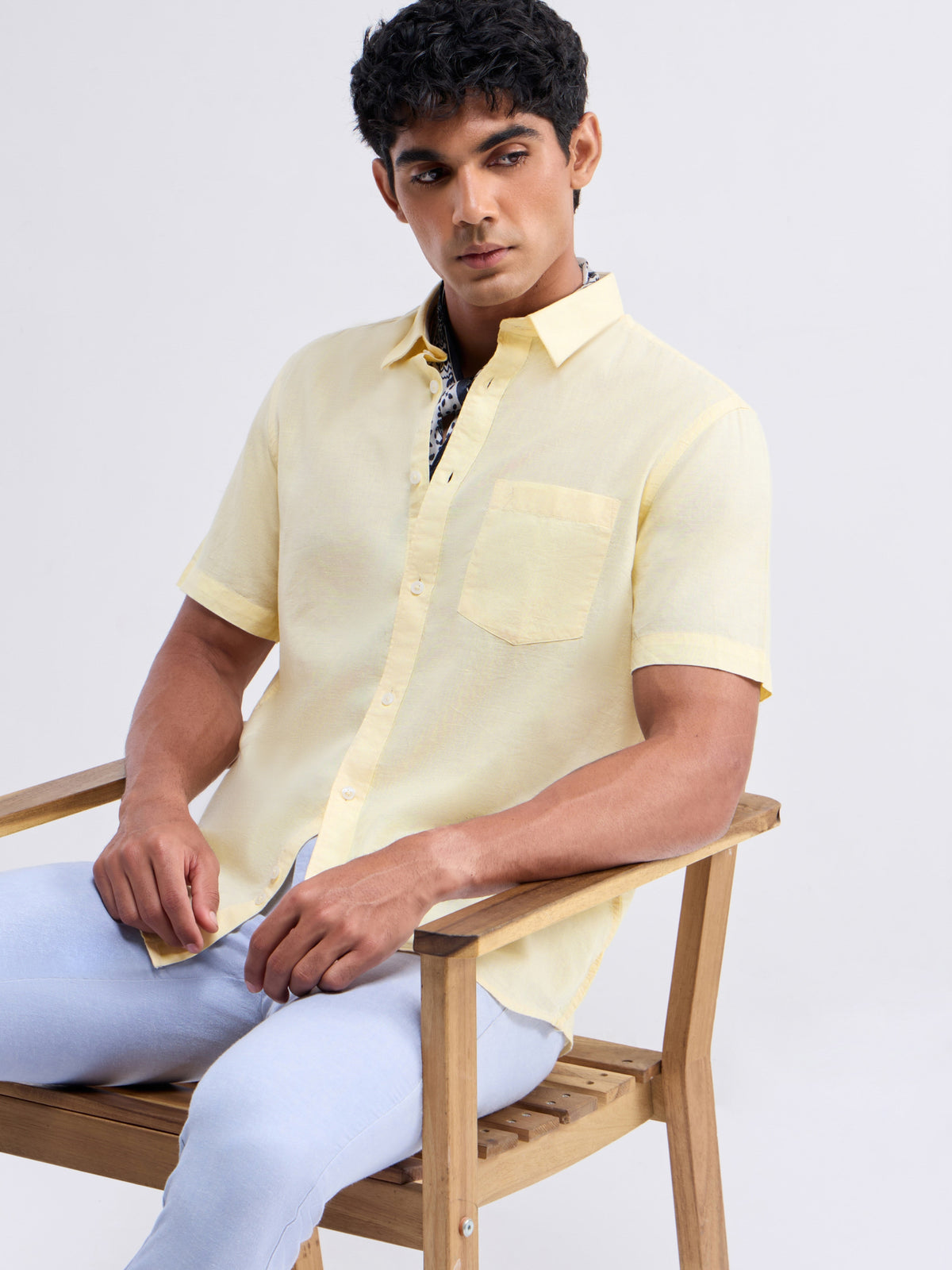 Solid Half Sleeve Cotton Blend Shirt - Yellow t4option_9