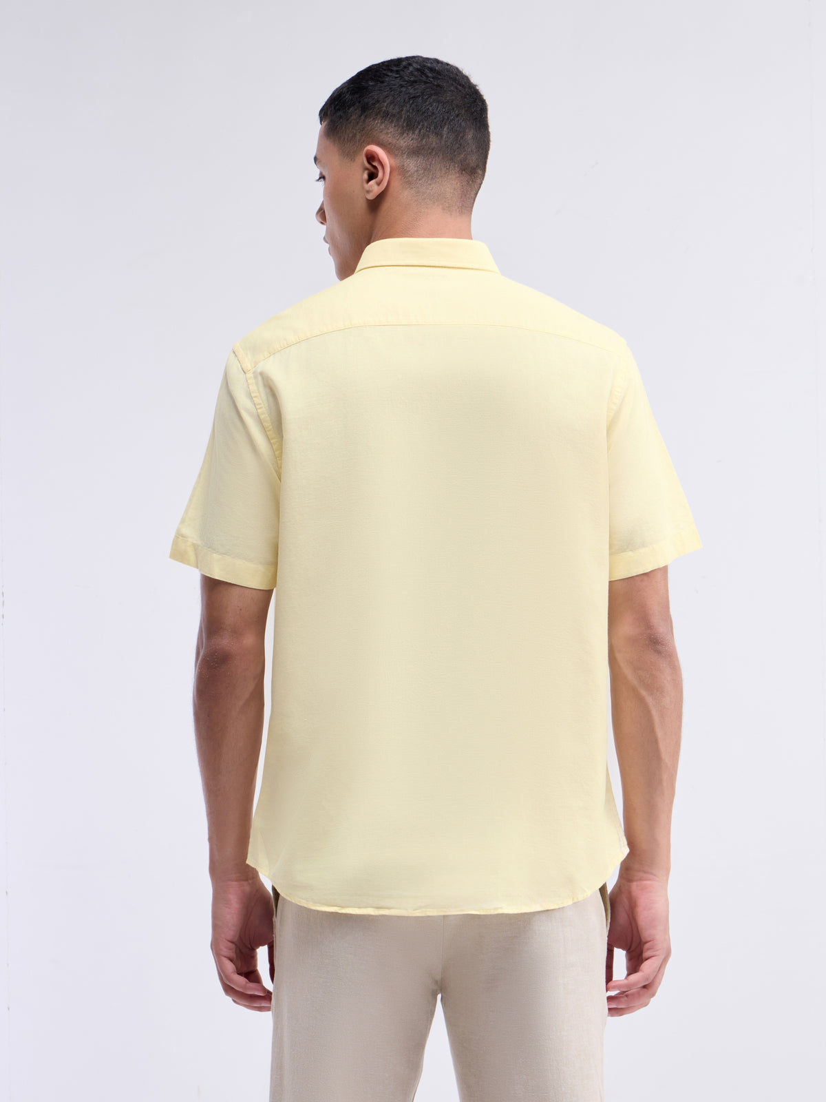 Solid Half Sleeve Cotton Blend Shirt - Yellow t4option_9