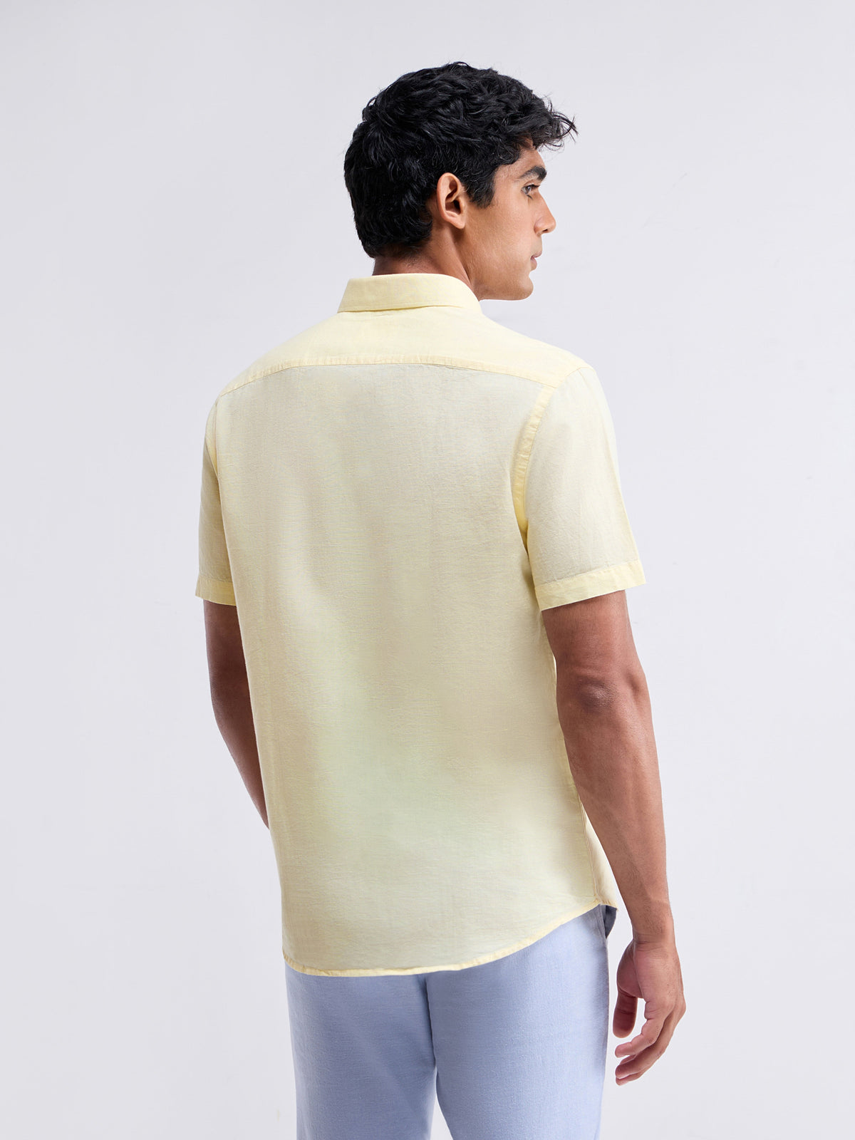 Solid Half Sleeve Cotton Blend Shirt - Yellow t4option_9