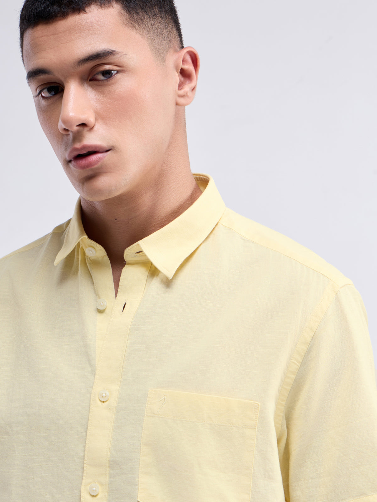 Solid Half Sleeve Cotton Blend Shirt - Yellow t4option_9