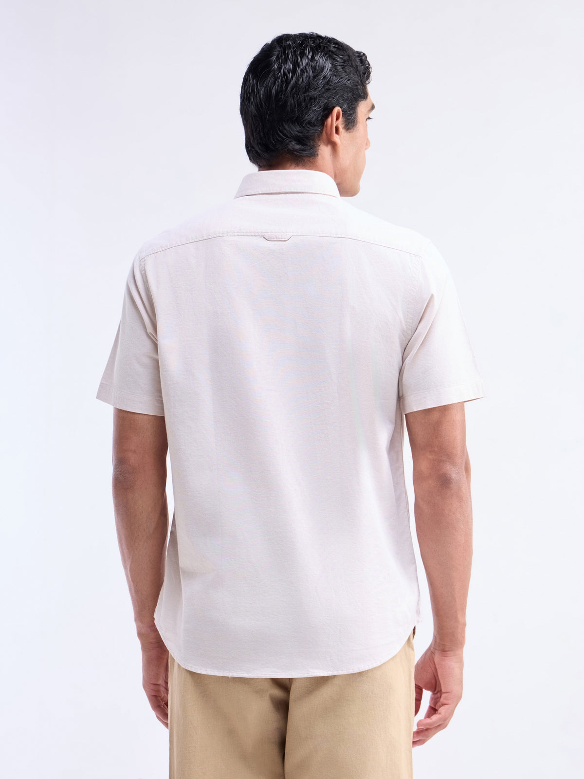 Solid Half Sleeve Cotton Stretch Shirt - Khaki t4option_0