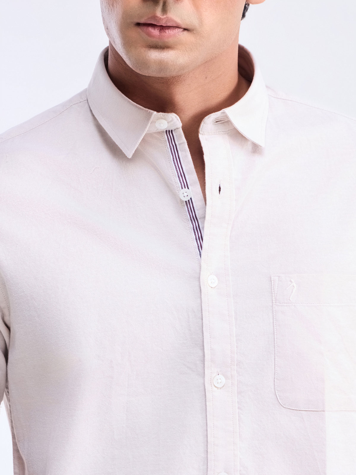 Solid Half Sleeve Cotton Stretch Shirt - Khaki t4option_0