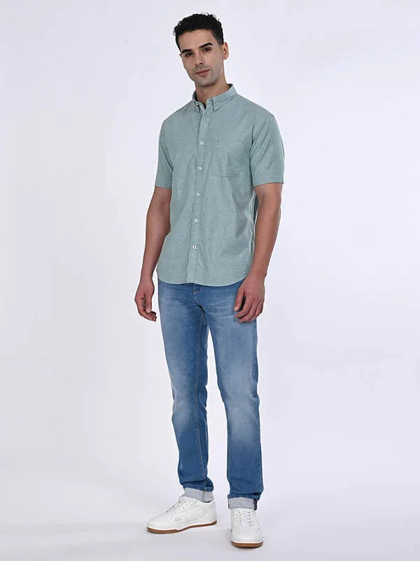 Men's Solid Half Sleeves Cotton Stretch Shirt Indian Terrain Fashions Limited
