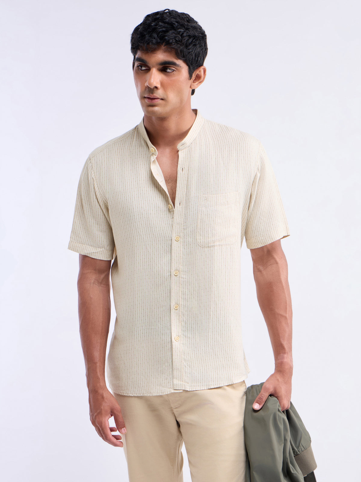 Ecru Printed Regular Fit Shirt - Ecru t4option_0