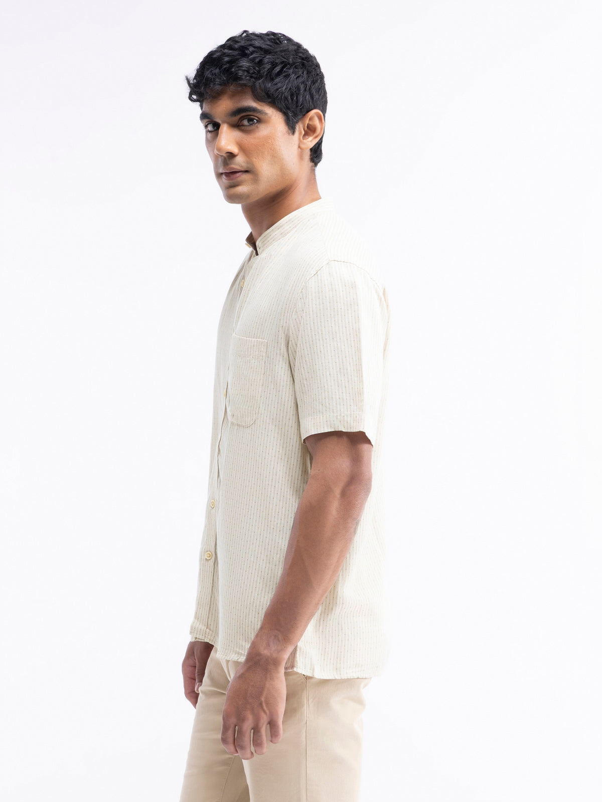Ecru Printed Regular Fit Shirt - Ecru t4option_0