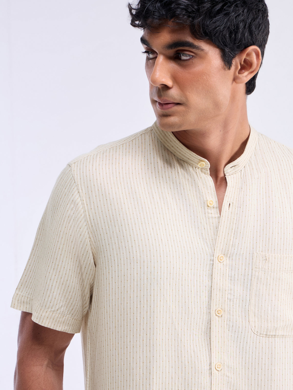 Ecru Printed Regular Fit Shirt - Ecru t4option_0