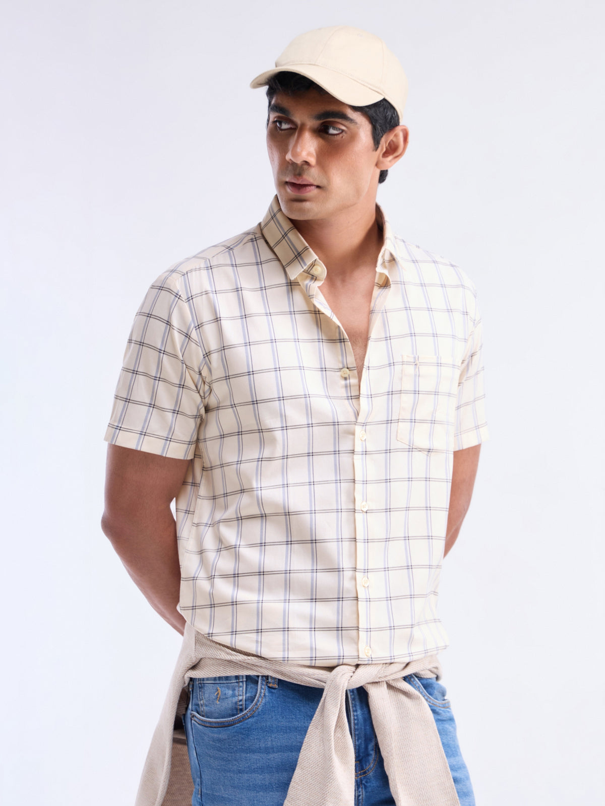 Peach check Regular Fit Shirt - Peach t4option_0