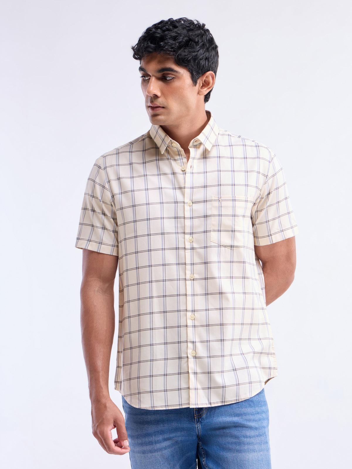 Peach check Regular Fit Shirt - Peach t4option_0