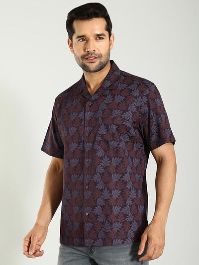 Men Printed Half Sleeve Cotton Stretch Shirt