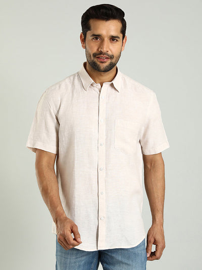 Men Solid Half Sleeve Linen Shirt