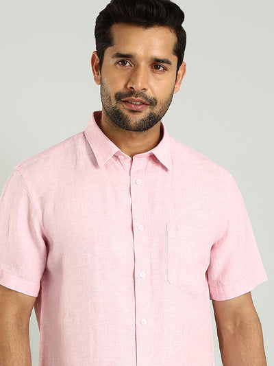 Men Solid Half Sleeve Linen Shirt