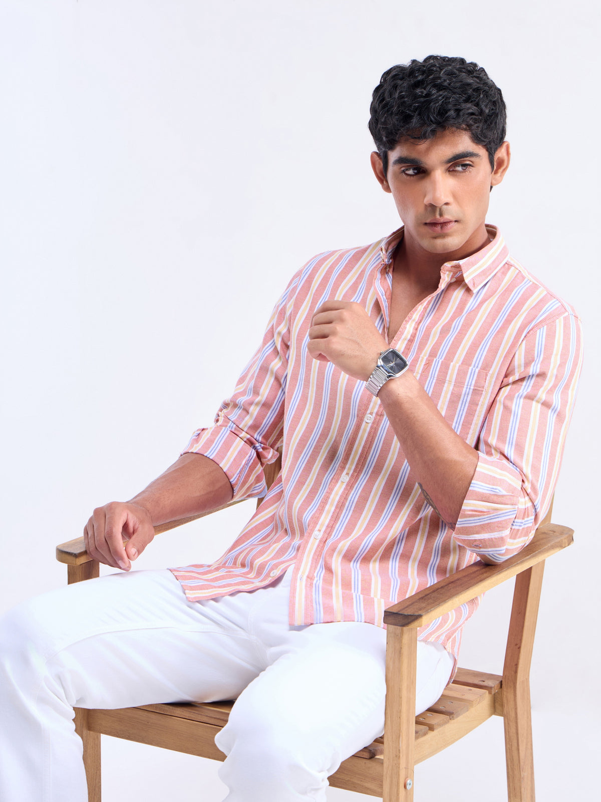 Orange Striped Regular Fit Shirt - Orange t4option_1