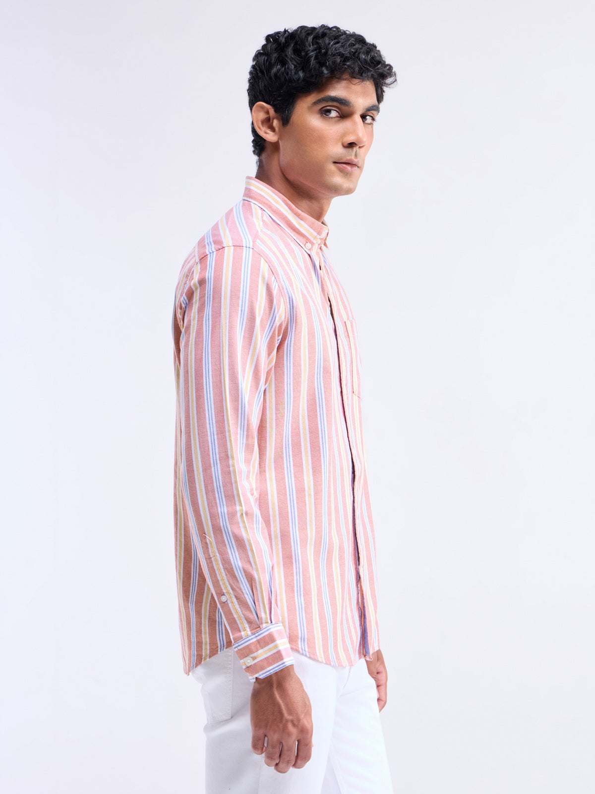 Orange Striped Regular Fit Shirt - Orange t4option_1