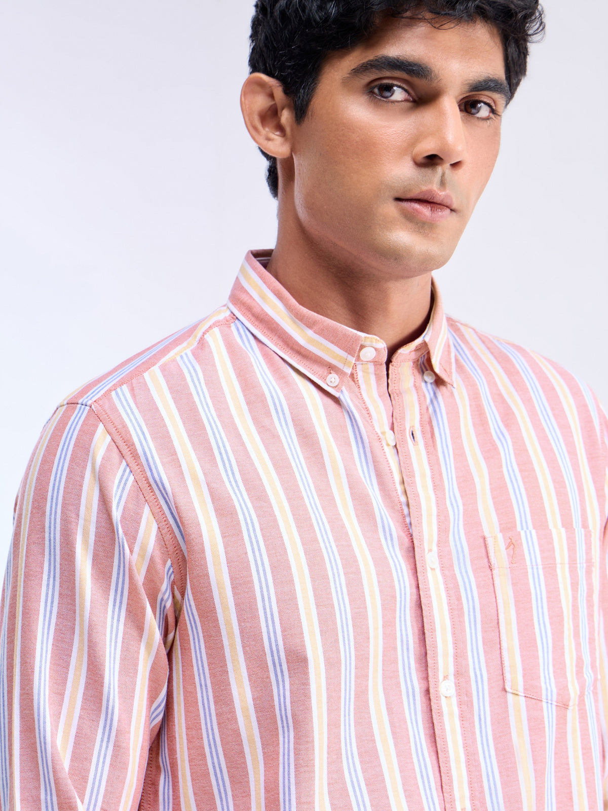 Orange Striped Regular Fit Shirt - Orange t4option_1