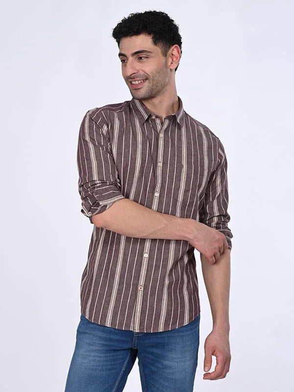 Men's Striped Full Sleeves Cotton Shirt