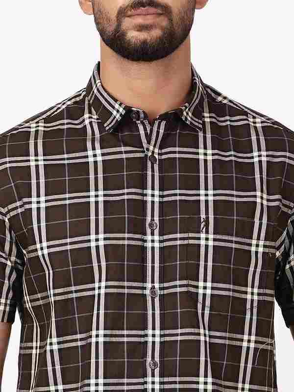 Men's Check Half Sleeves Cotton Stretch Shirt Indian Terrain Fashions Limited