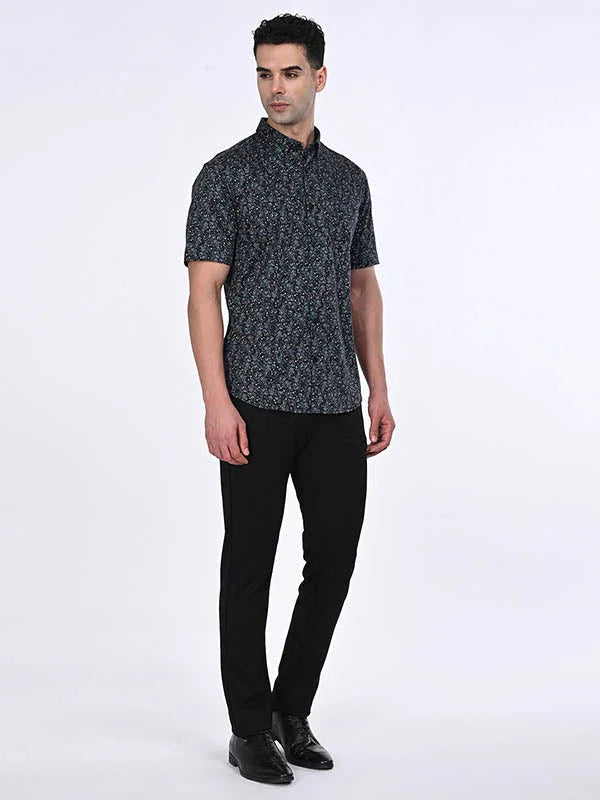Men's Printed Half Sleeves Cotton Stretch Shirt