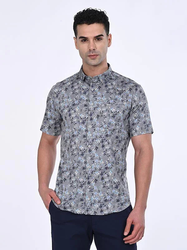 Men's Printed Half Sleeves Cotton Stretch Shirt Indian Terrain Fashions Limited