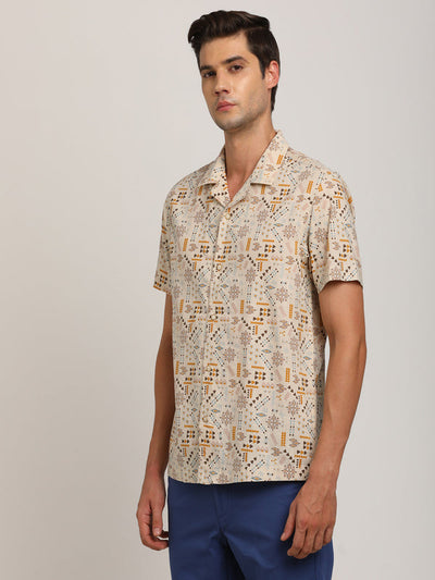 Men Printed Half Sleeve Cotton Shirt