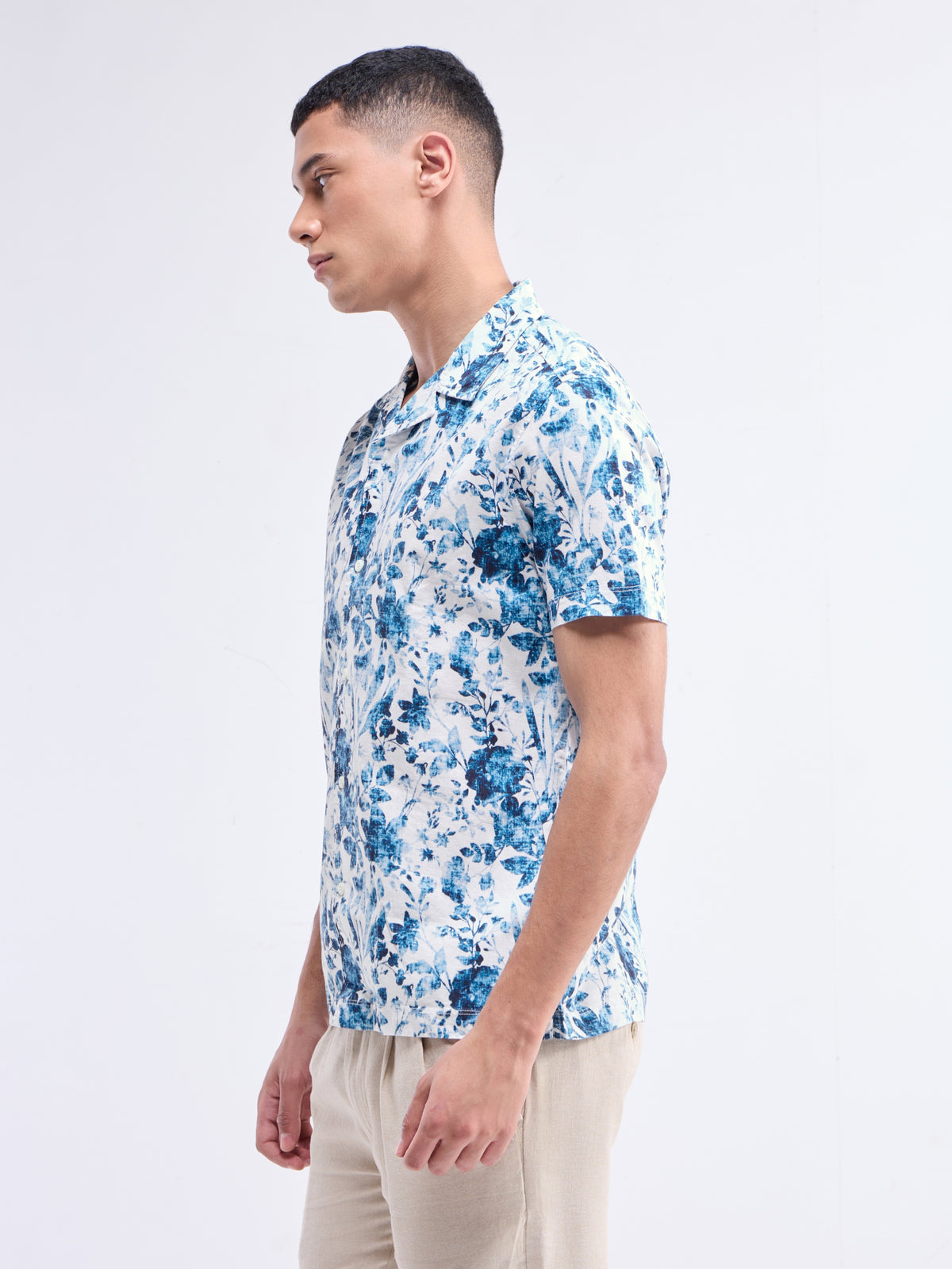 Denim Printed Slim Fit Shirt - Denim t4option_0
