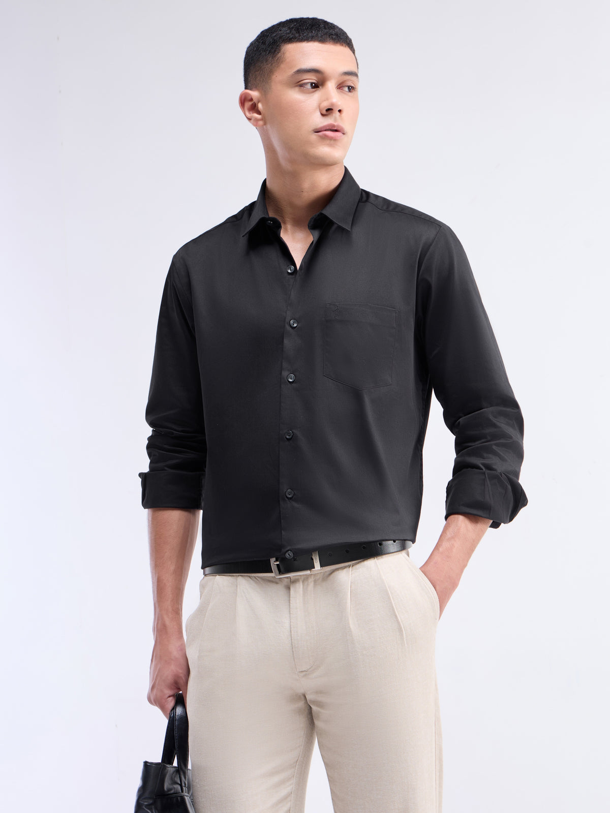 Solid Regular Fit Shirt - Black t4option_0