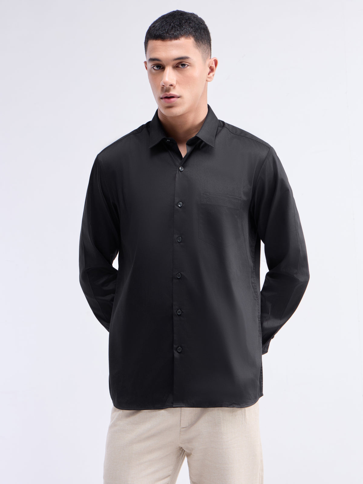 Solid Regular Fit Shirt - Black t4option_0