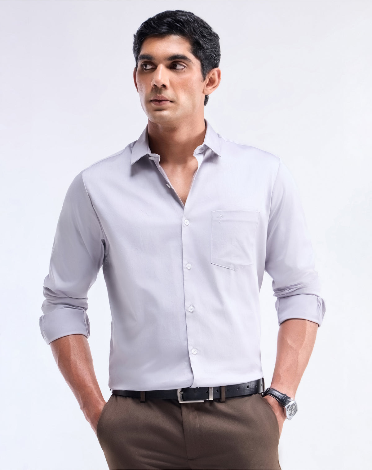 Solid Regular Fit Shirt - Light Grey t4option_3