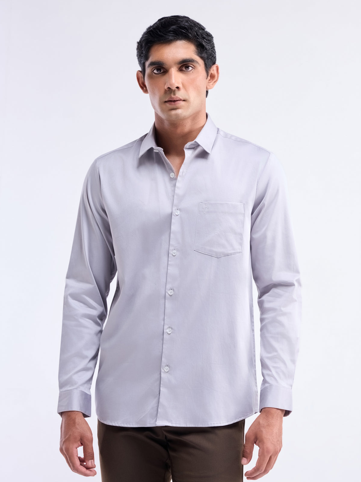 Solid Regular Fit Shirt - Light Grey t4option_3